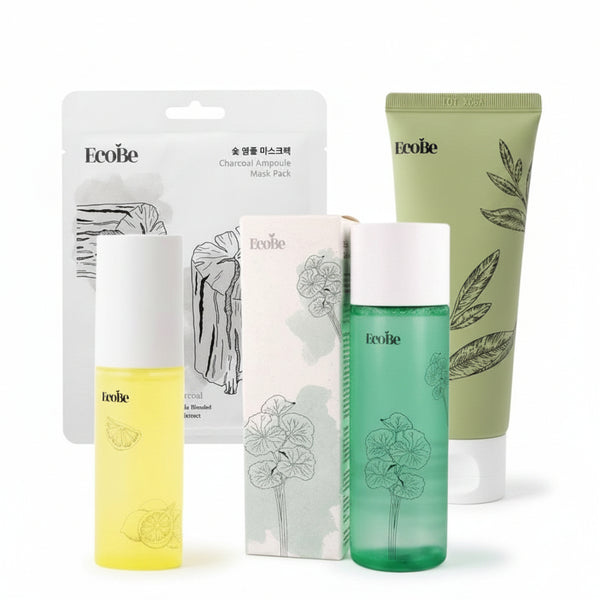 EcoBe Pore Balance Ritual-Pachet rutina coreeana control sebum purificare pentru ten gras, mixt (4 produse)