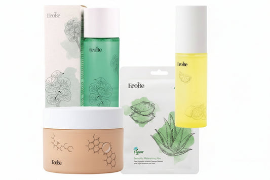 EcoBe Bright Tone Ritual-Pachet rutina coreeana luminozitate si uniformizare pete pigmentare, ten neuniform (4 produse)